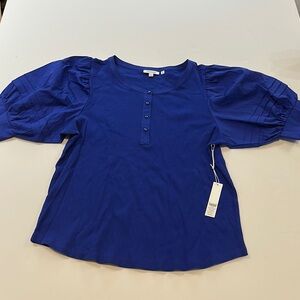NWT Chico's Blue Ruffled Polo Blouse Top Sz 3 (16-18)